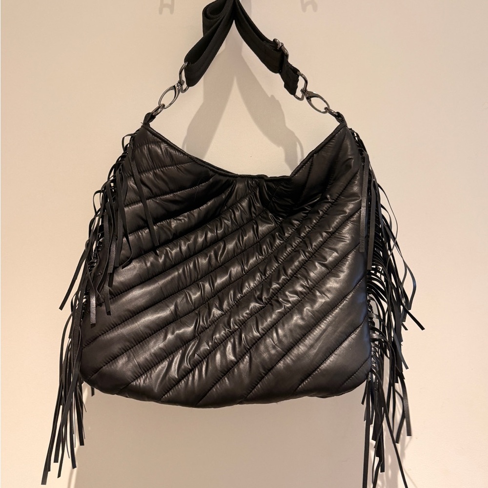 Think Royln OOAK Black Quilted Fringe Shoulder Bag HOT for Spring